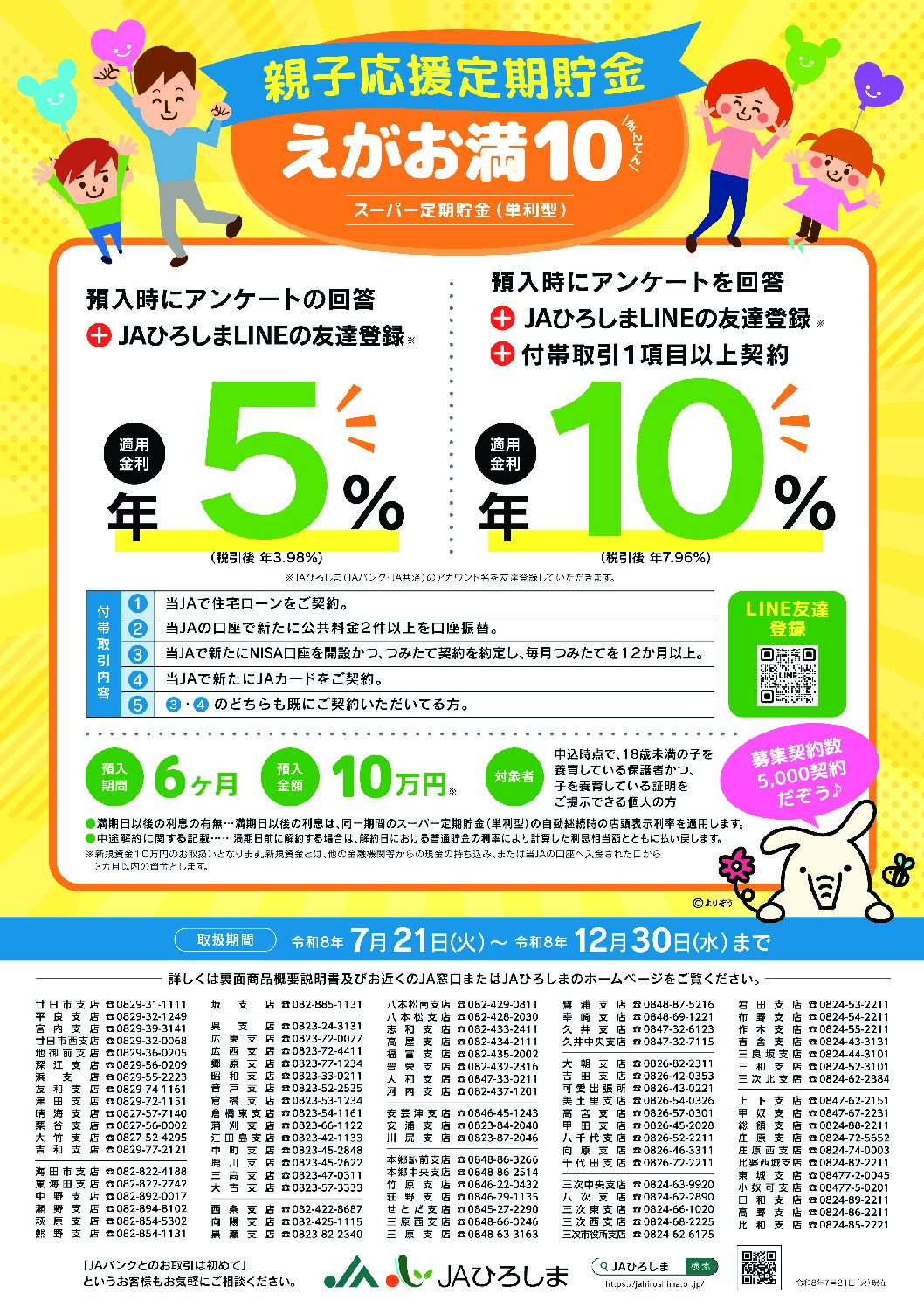 親子応援定期貯金「えがお満１０」